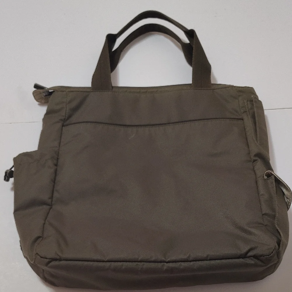 Tumi T Tech Olive Army Green Ballistic Nylon Tote Bag Water Bottle Slot